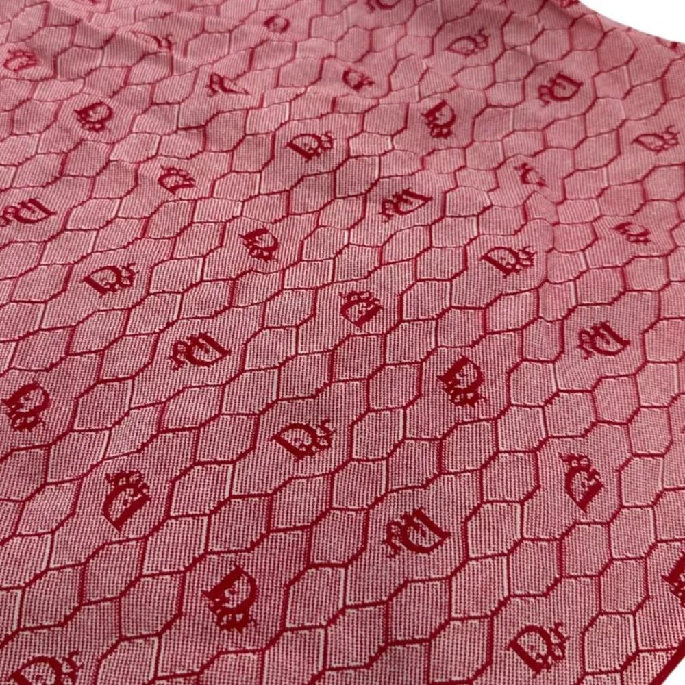 Christian Dior Old Square Line Trotter Silk Scarf Red and White